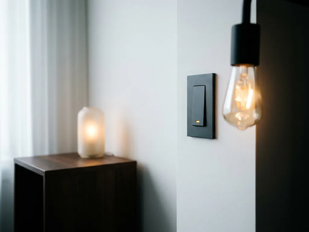 Wanddimmer met flikkerende lampen in moderne Nederlandse interieur, één lamp te fel en één nauwelijks verlicht, warme amberkleurige sfeer.