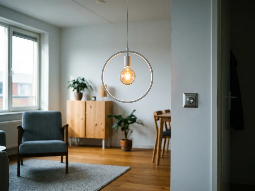 LED plafondlamp met zichtbare flikkervervorming veroorzaakt door incompatibele dimmer, in modern Nederlands interieur.