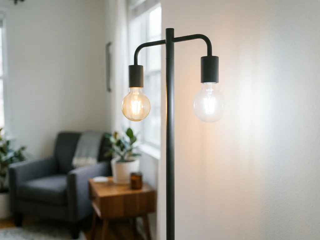 Twee slimme LED-lampen naast elkaar in een moderne lamp, één met warm amber licht en één met koel wit licht.